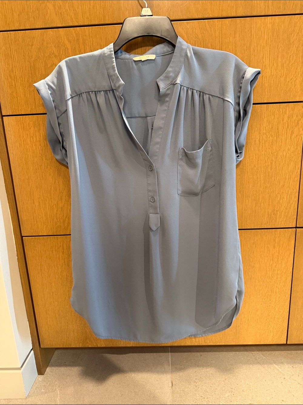 Pleione Short-Sleeve Henley Blouse - Dusty Blue